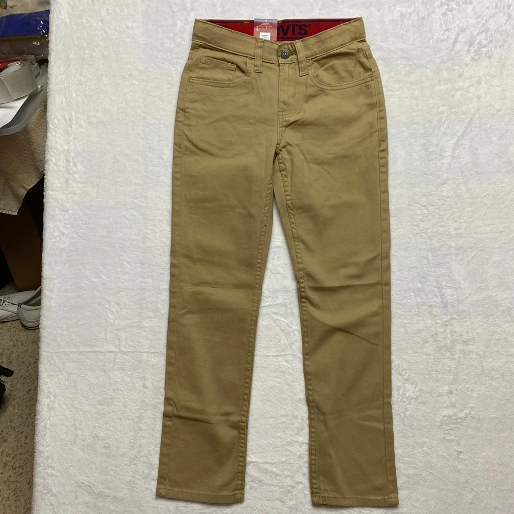 Levis Boys 511 Slim Fit Stretch Twill Pants‎ Khaki Green Adjustable Waist 10 NWT